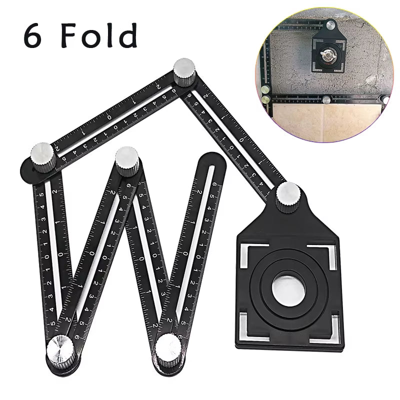 6-Fold Tile Hole Locator Ruler - Aluminum Angle Measuring Template Tool