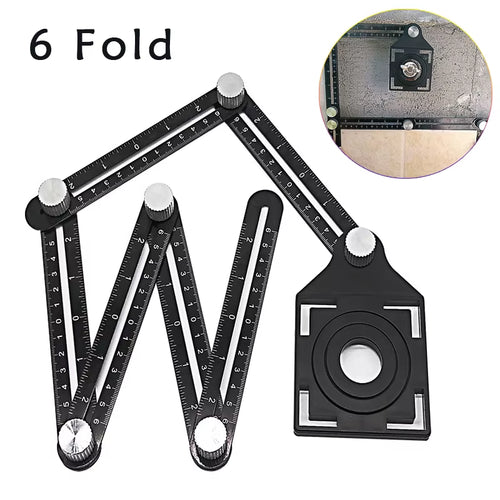 6-Fold Tile Hole Locator Ruler - Aluminum Angle Measuring Template Tool