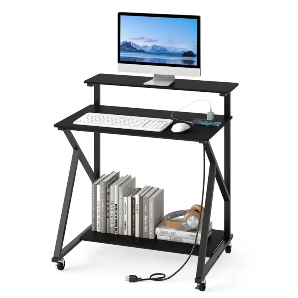 Rolling Computer Desk 32 in with Power Strip and Monitor Shelf – image 3