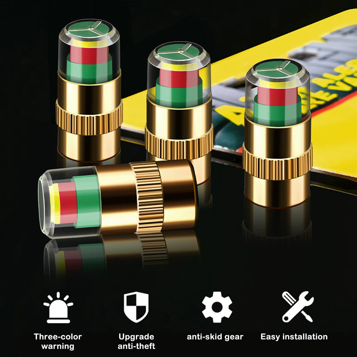 Tire Pressure Monitor Valve Caps 4 Pack - Color Alert Indicator – image 2