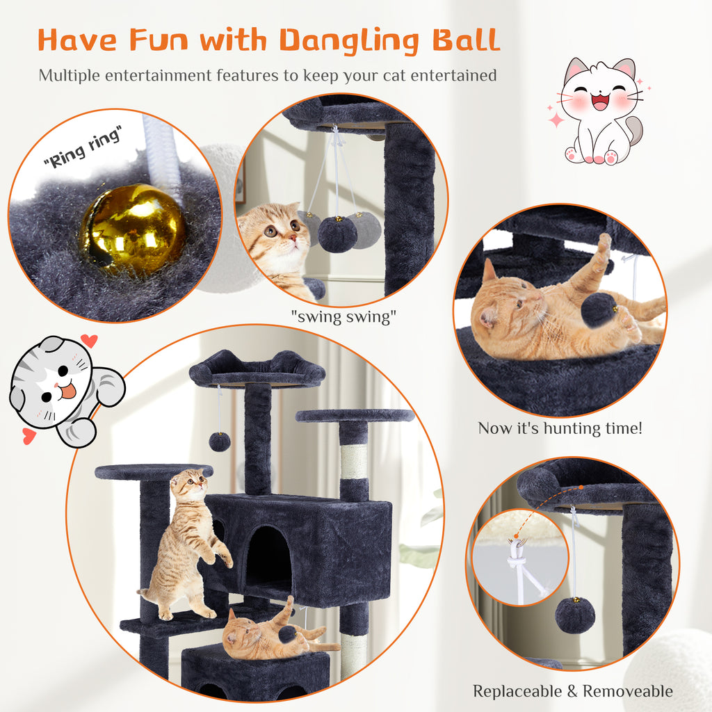 Cat Tree House 54in Multi-Level Climbing Tower with Scratch Posts – image 9