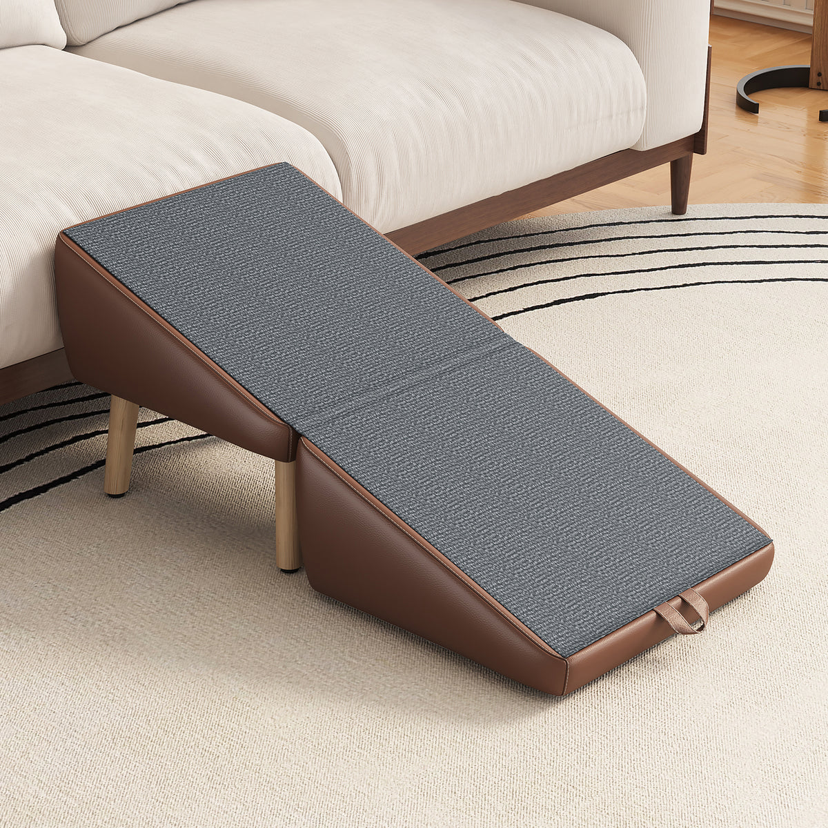 Dog Stairs and Ramp 2-In-1, Wooden Ottoman Pet Steps for Couch, Brown