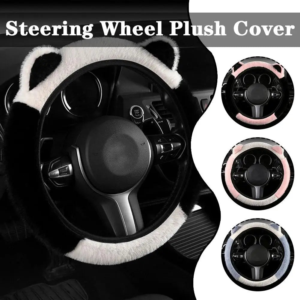 Plush Steering Wheel Cover with Cat Ears - Warm Non-Slip Winter Grip – image 3