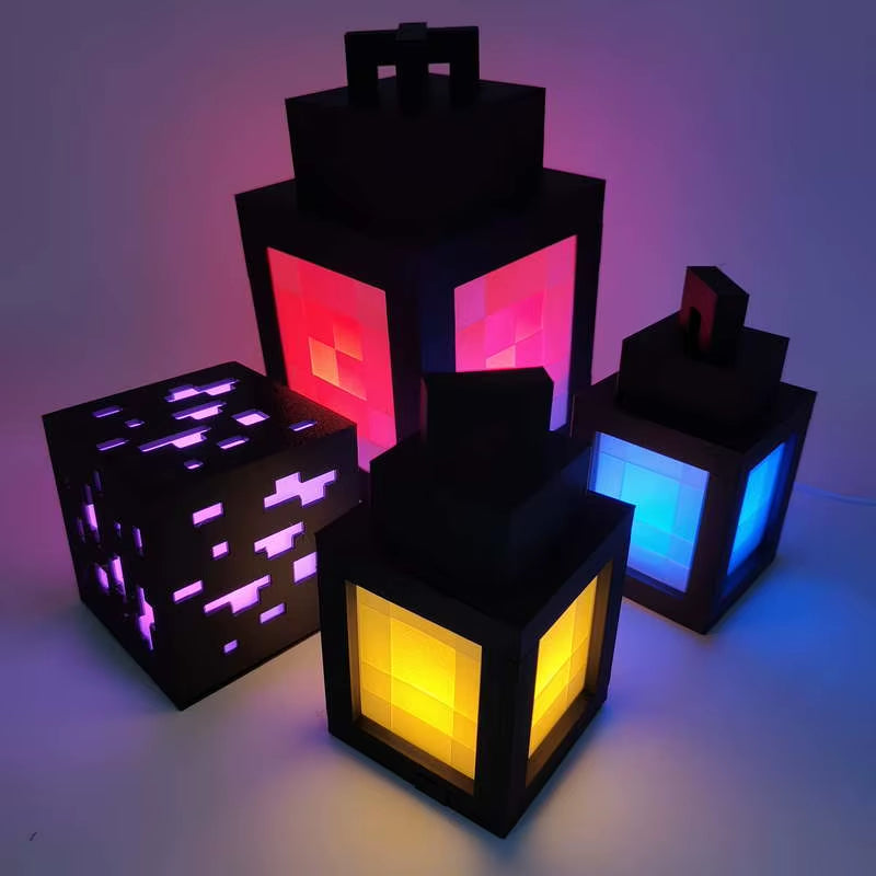 Pixel Lantern Night Light - Rechargeable Retro Game Style LED Room Decor Lamp