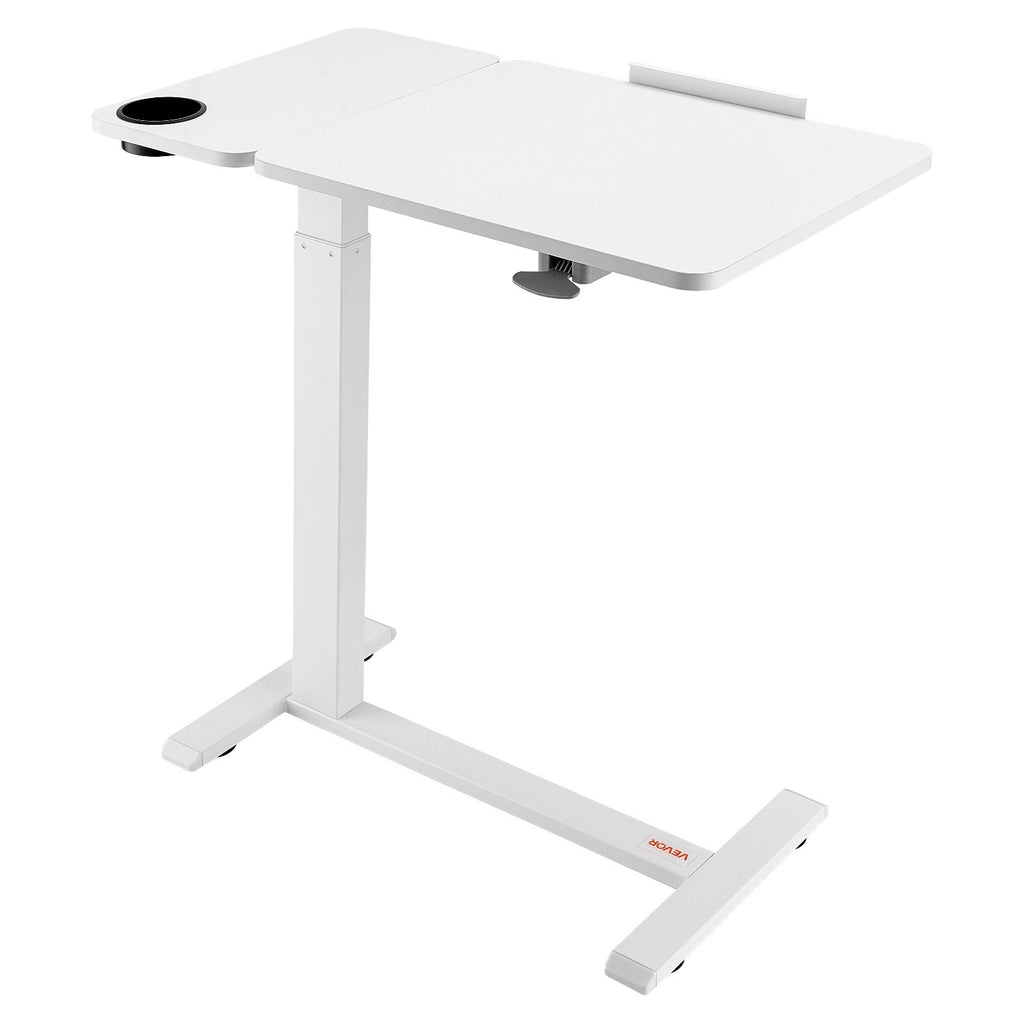 Rolling Laptop Desk with Tilting Top and Cup Holder – White