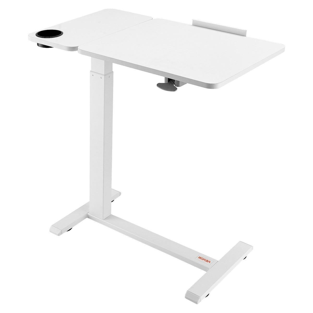 Rolling Laptop Desk with Tilting Top and Cup Holder – White