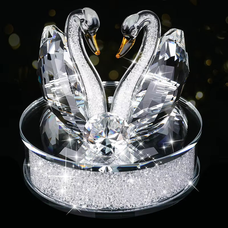 Crystal Swan Couple Figurine with Base, Handmade Glass Gift – image 6