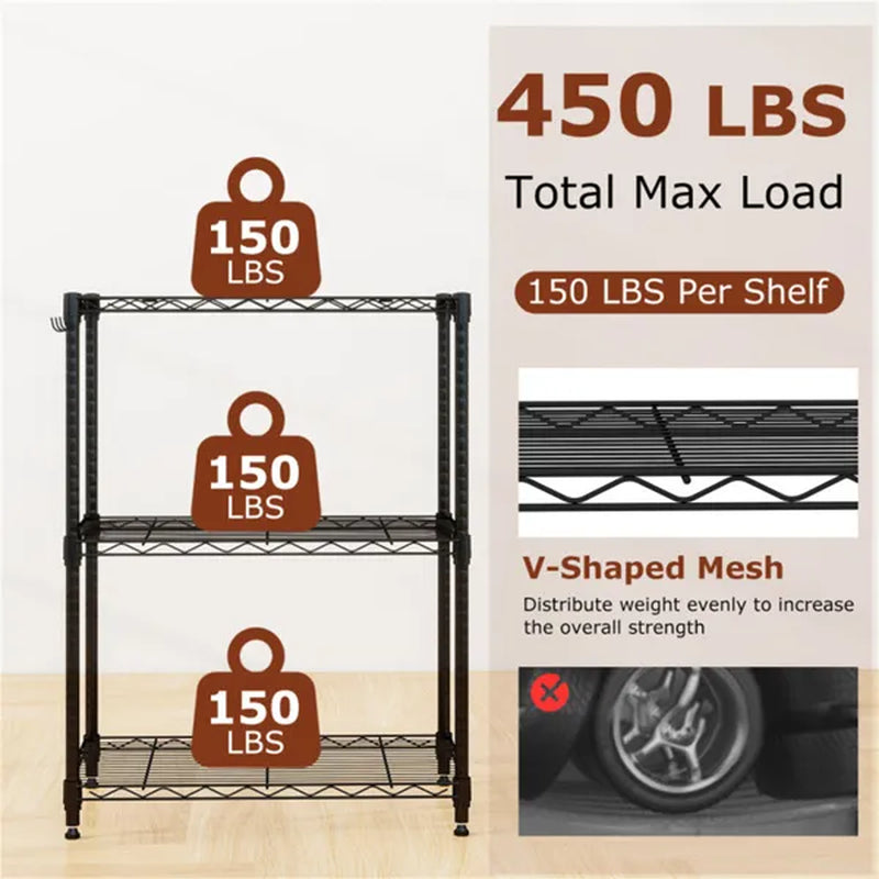 3-Tier Industrial Bookshelf with Guardrails, Black Metal Shelf – image 6