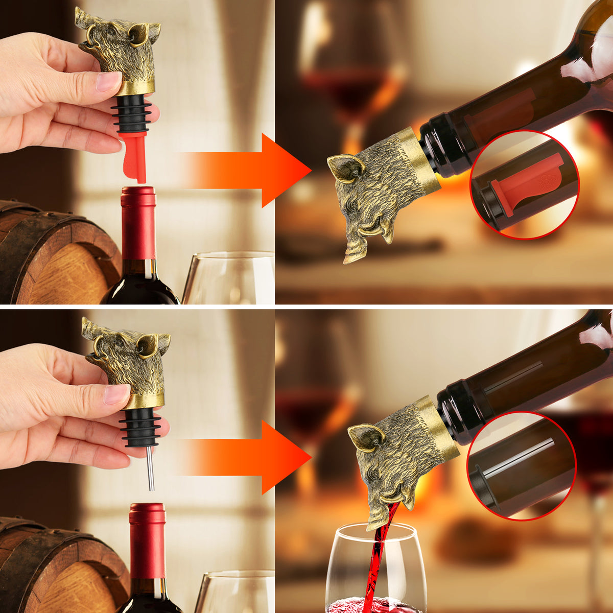 Boar Head Wine Pourer – Bottle Spout & Stopper – image 7