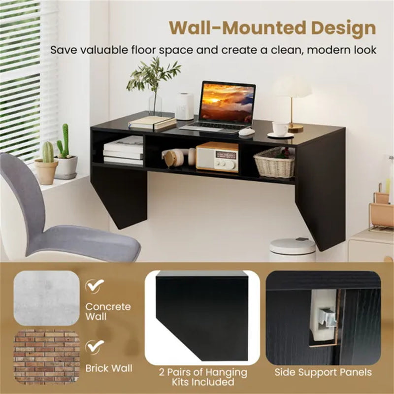 Wall-Mounted Floating Computer Desk with 3-Cube Storage, Black – image 11