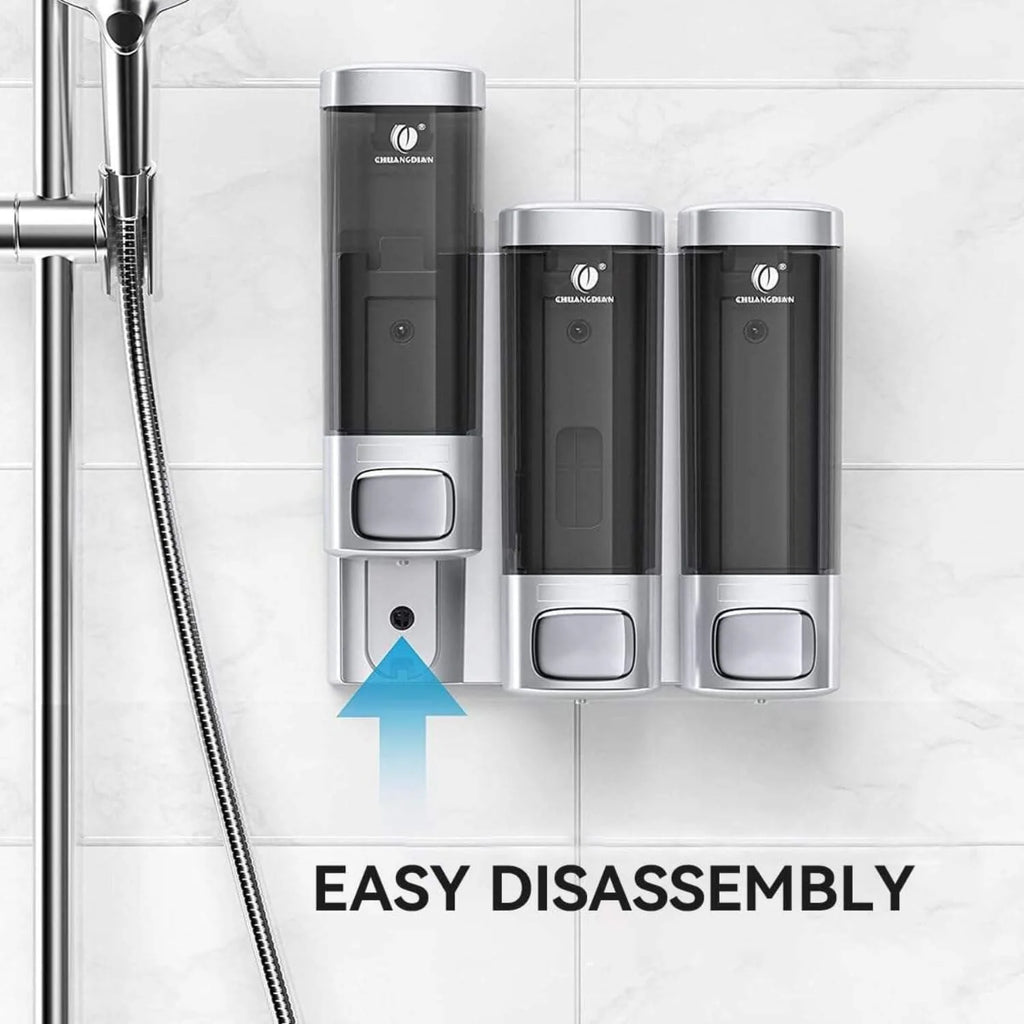 Shower Soap Dispenser, 3 Chamber Wall Mount, No-Drill – image 3