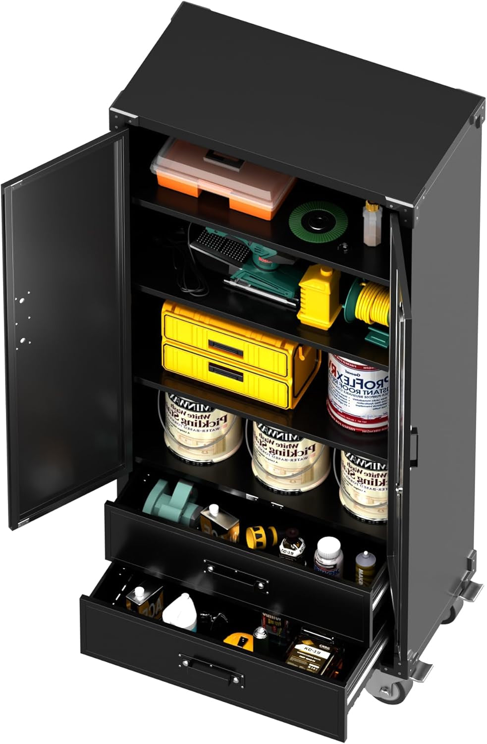 Rolling Steel Storage Cabinet with 2 Locking Doors and 2 Drawers – image 8