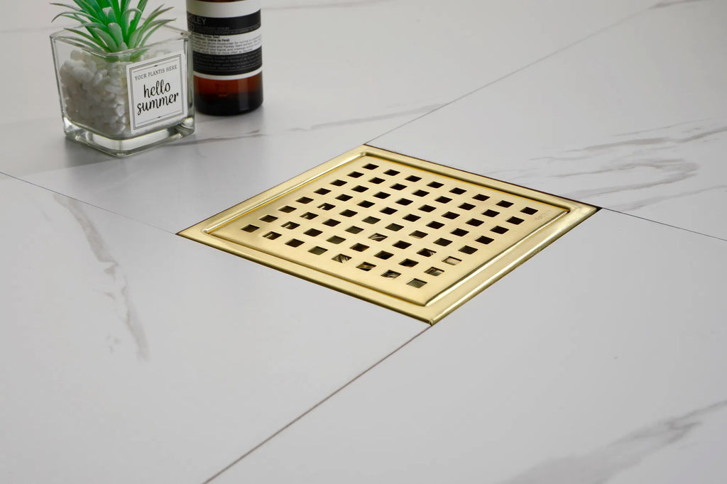 6 Inch Square Stainless Steel Shower Floor Drain, Removable Grate