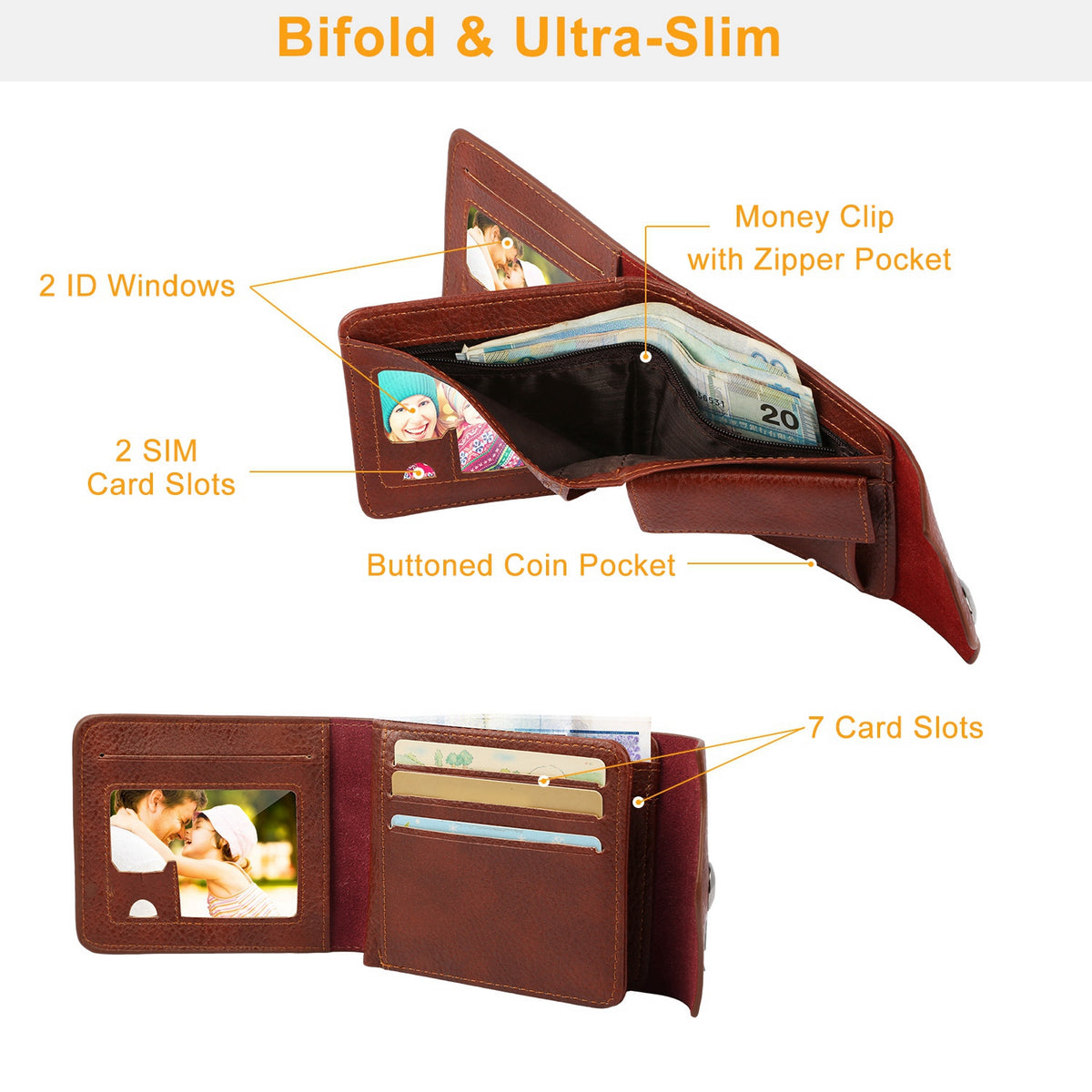 Men's Wallet, Slim PU Leather Card Holder with 2 ID Windows – image 9