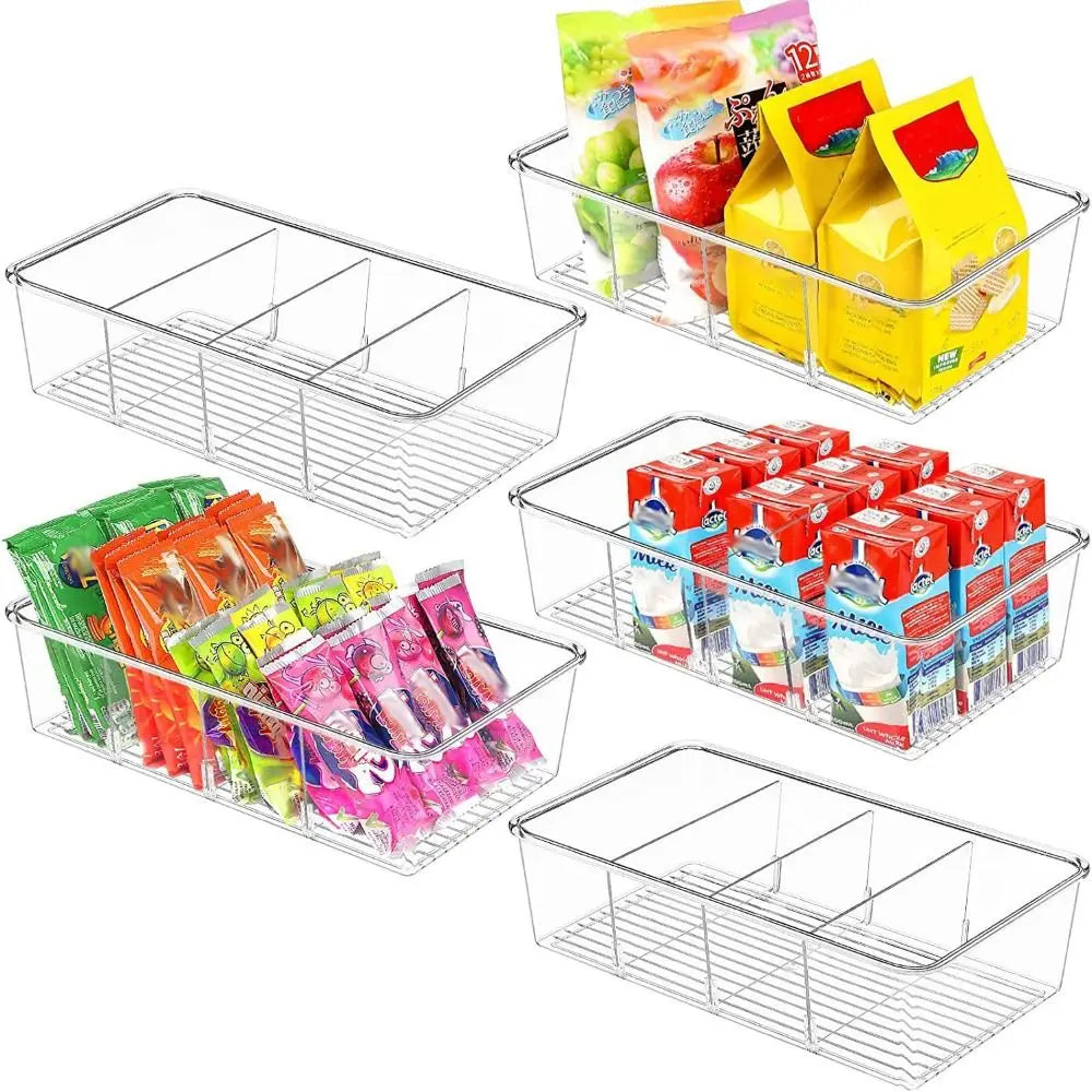 Fridge Storage Box, Clear 4-Grid Bin with Removable Dividers – image 4