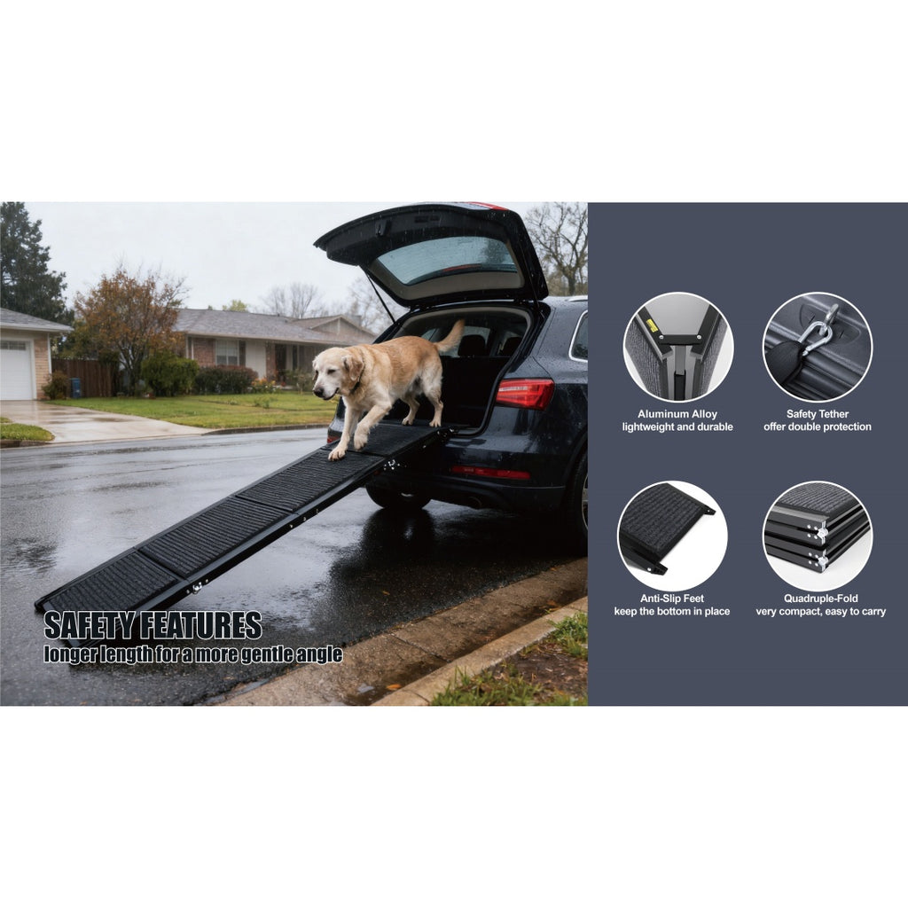 Dog Ramp for Car 71 x 19.3 in, Four-Fold Aluminum with Rug Surface – image 10