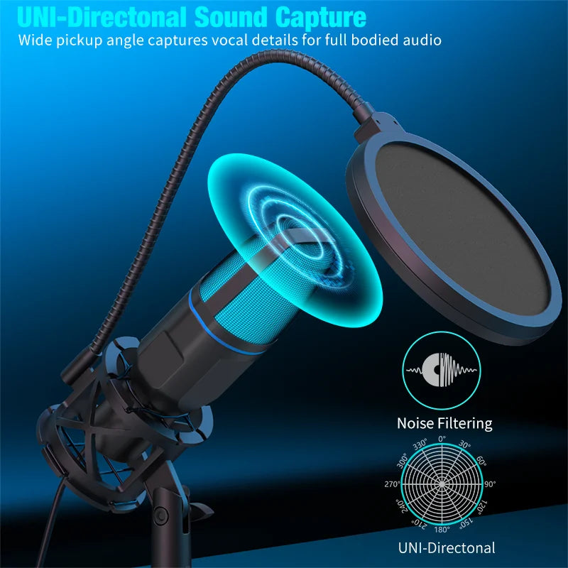 USB Condenser Microphone with RGB Light for Streaming and Podcasts – image 5