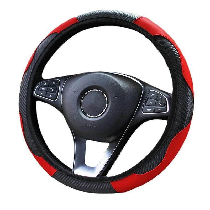 Steering Wheel Cover, Red & Black Carbon Fiber PU Leather, 15 in – image 18