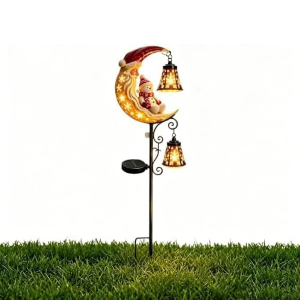 Solar Christmas Stake Light 34 in - Snowman Moon & Lantern Yard Decor