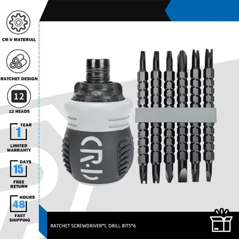 Ratcheting Screwdriver 13-in-1 - Multi-Bit Phillips & Slotted Driver
