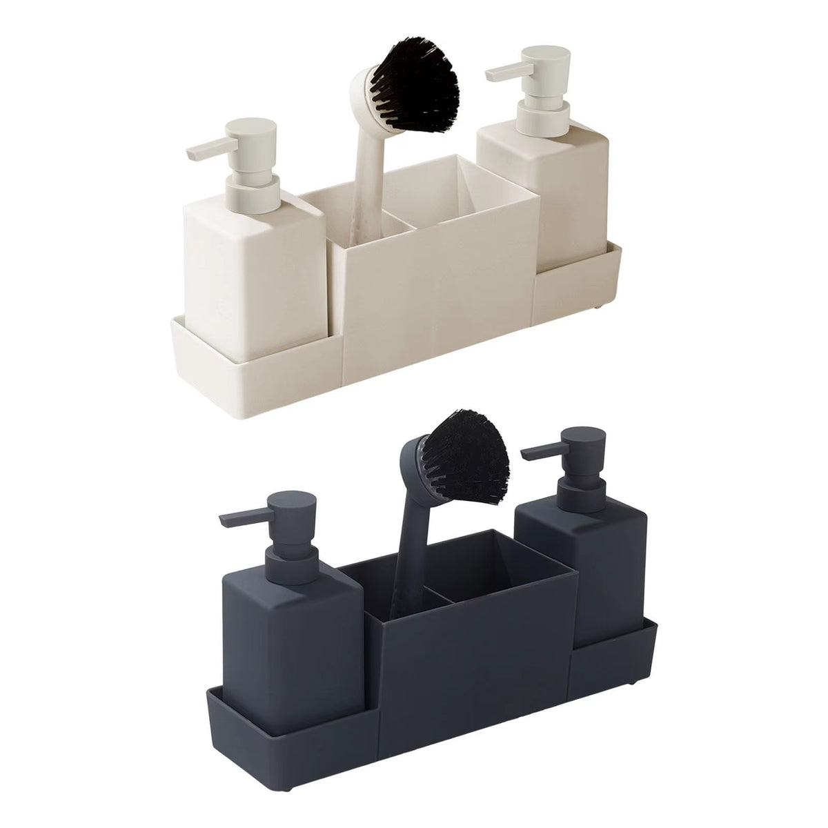Kitchen Soap Dispenser Set, 2 Pump Bottles with Sink Tray and Brush – image 2