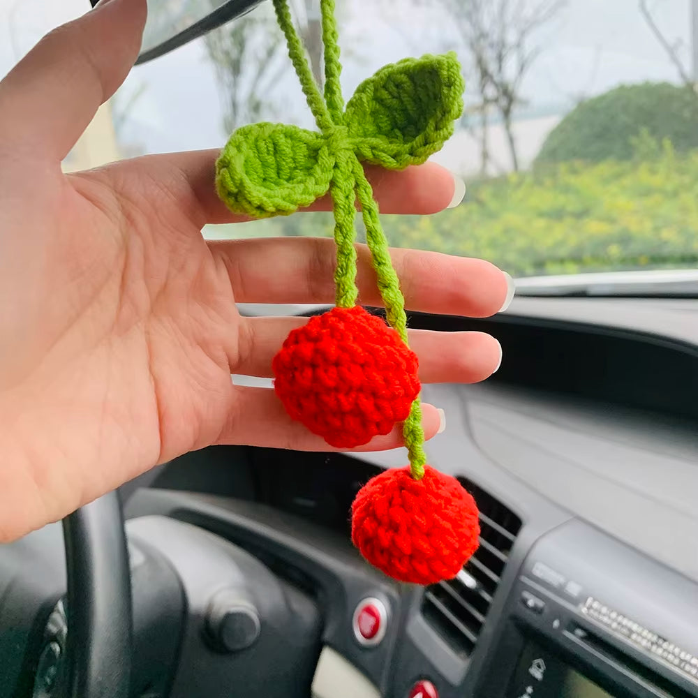 Cherry Flower Car Mirror Charm – Cute Rearview Hanging Decor – image 3