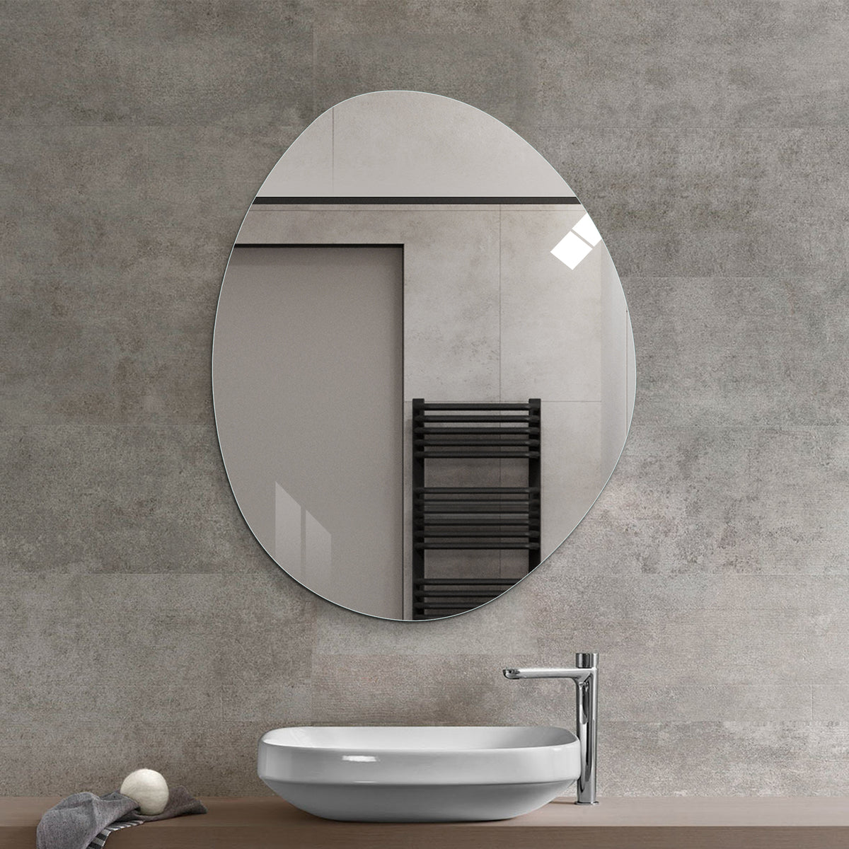 Asymmetrical Frameless Bathroom Wall Mirror, 40 x 32 Inch – image 5