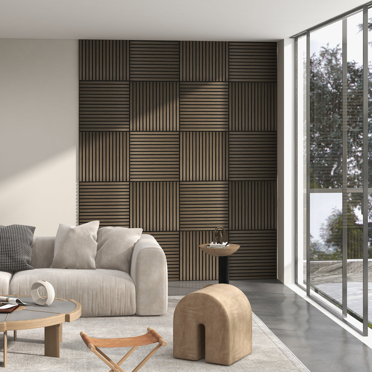 Walnut Wood Slat Acoustic Wall Panels 24 x 24 in, 4 Pack – image 2