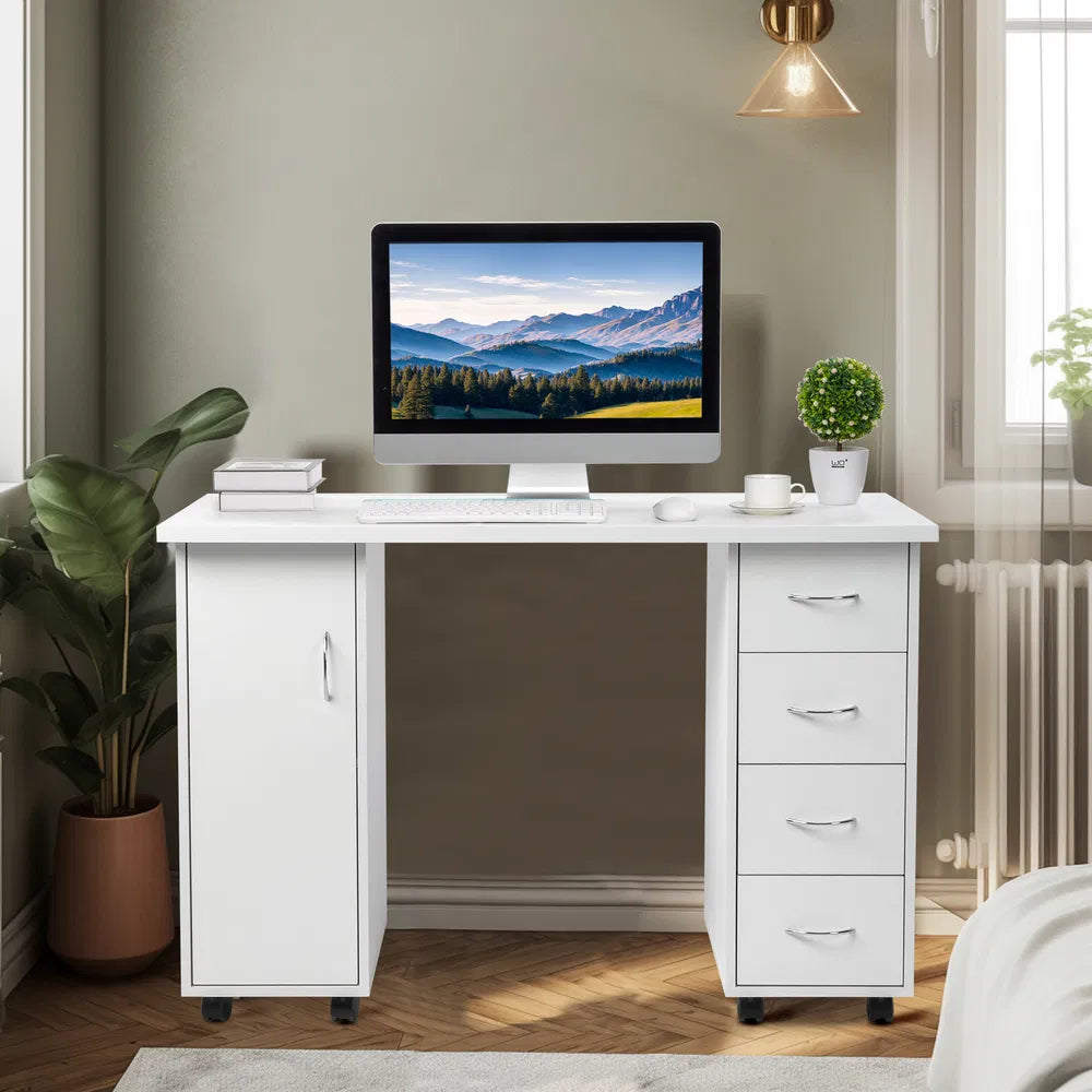White Manicure Nail Table with Wrist Rest and Drawers – image 1