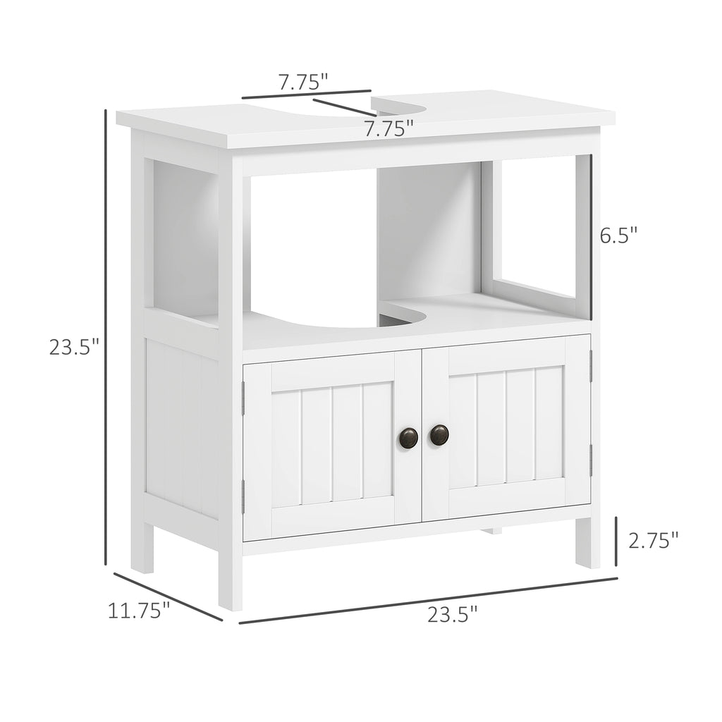 Pedestal Sink Cabinet, Under Sink Storage with 2 Doors, White – image 3