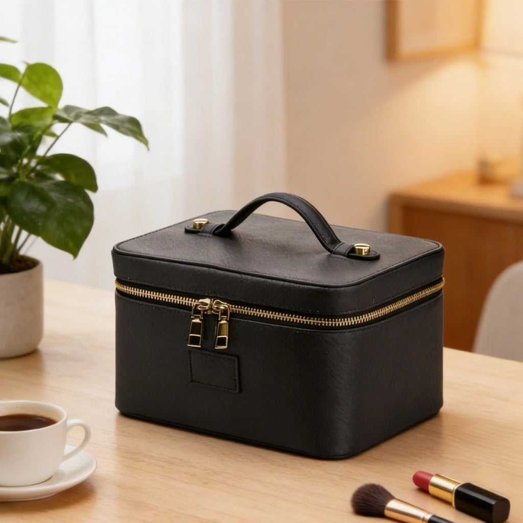 Makeup Organizer Bag, PU Leather Travel Case with Dividers – image 6