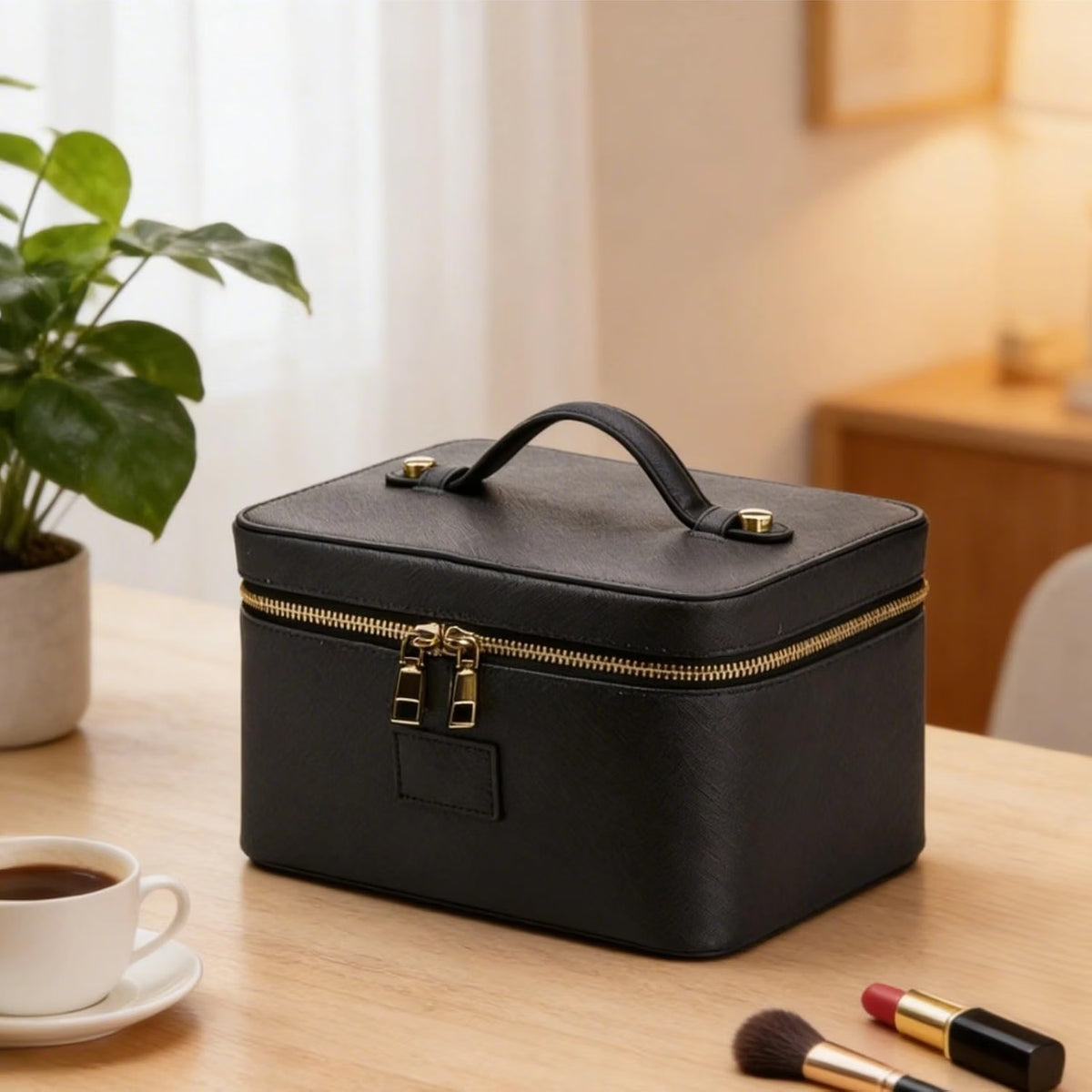 Makeup Organizer Bag, PU Leather Travel Case with Dividers – image 6