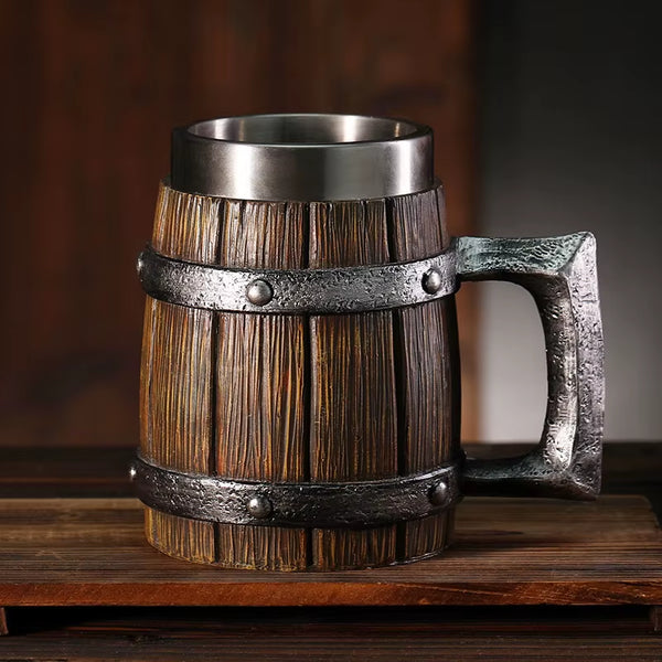 Oak Barrel Beer Mug with Stainless Steel Liner 21 oz – image 1