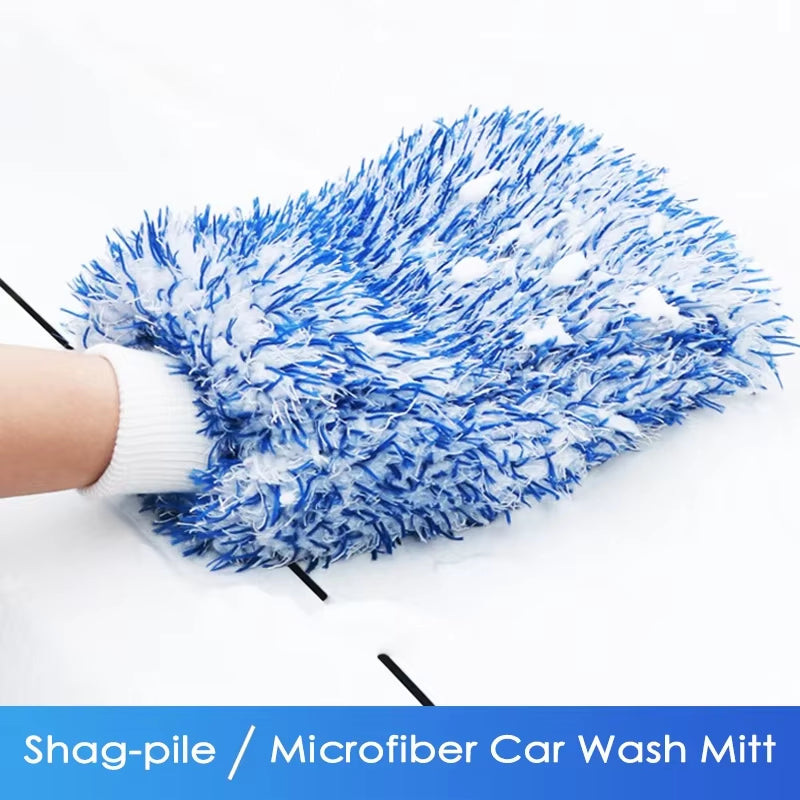 Plush Microfiber Car Wash Mitt - Thick Scratch-Free Wash Glove