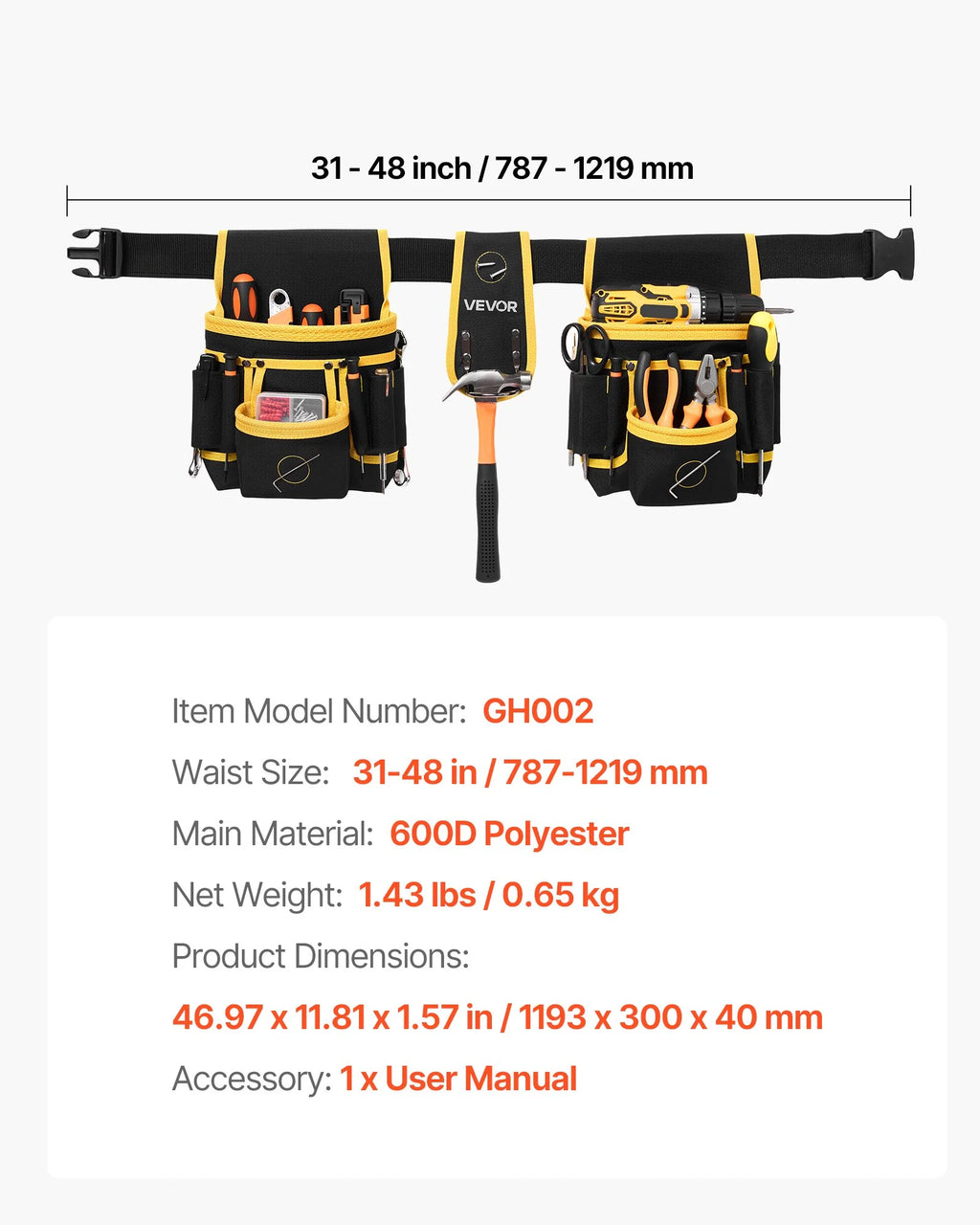Magnetic Tool Belt – 28 Pocket Heavy-Duty Work Pouch
