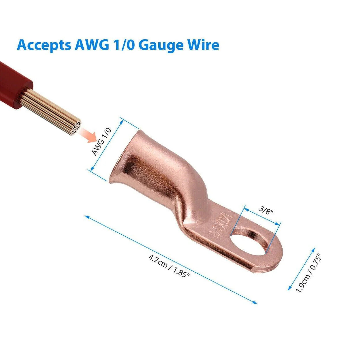 Electrical 1/0 AWG Copper Lugs with Heat Shrink, 20 Pcs