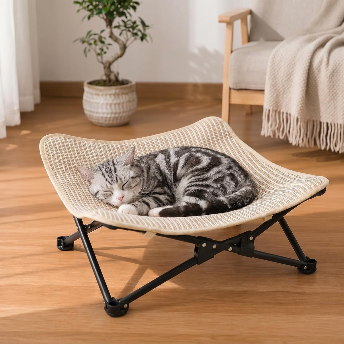 Elevated Cat Bed – Foldable Sisal Cat Hammock