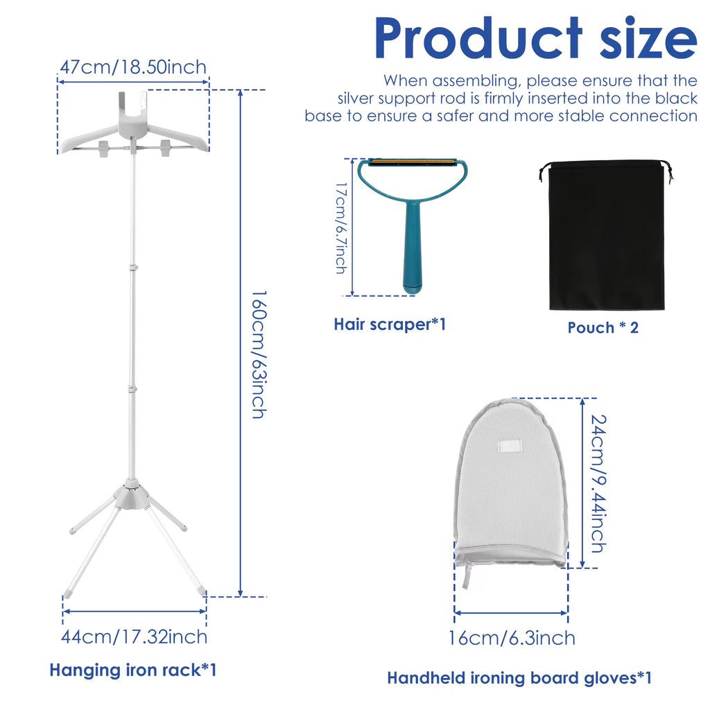 Adjustable Garment Steamer Stand with Hanger, Foldable, 33–63 in – image 5