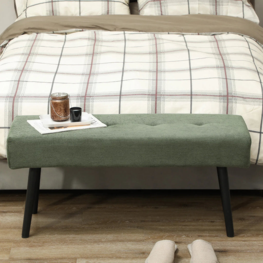 Corduroy Upholstered Bench 39 in with Steel Legs, Green – image 7