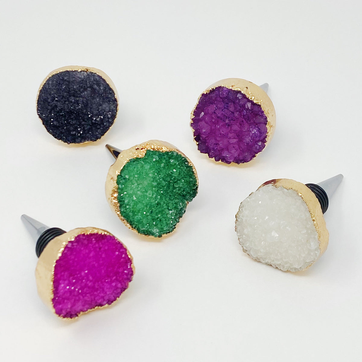 Natural Stone Wine Stopper – Raw Crystal with Gold Edge – image 7