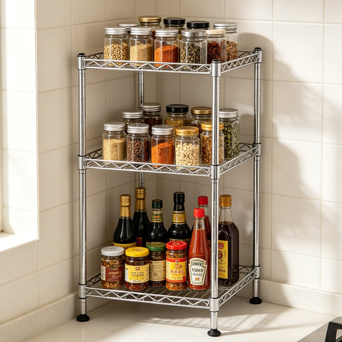 3-Tier Wire Shelving Rack Metal Storage Shelf