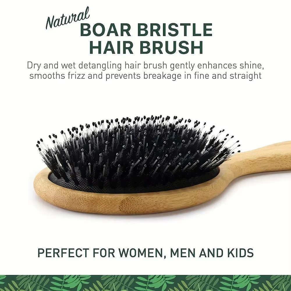 Boar Bristle Hair Brush Bamboo Paddle Detangling Brush – image 4