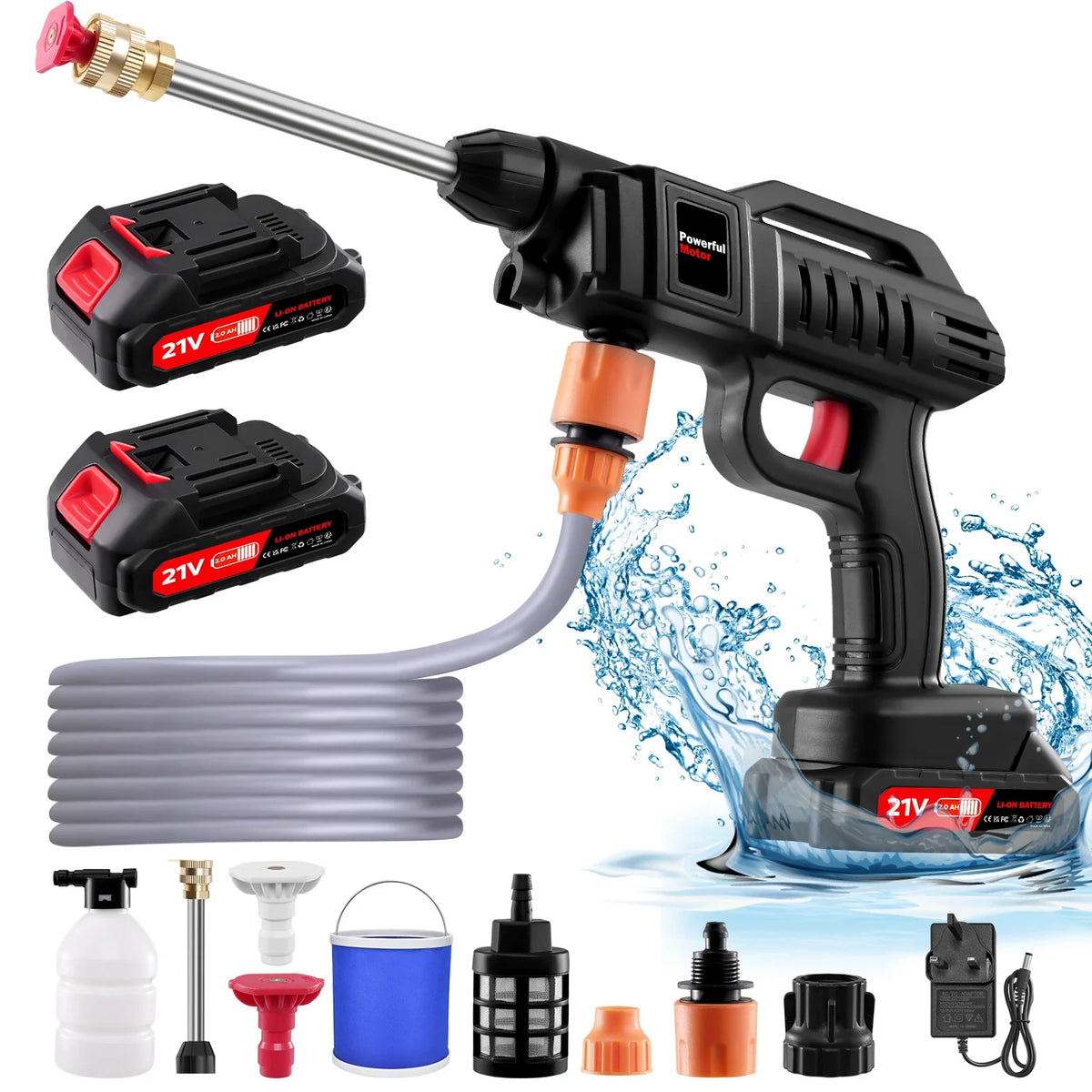 Cordless Pressure Washer 21V 870 PSI with 2 Batteries and Foam Bottle – image 9