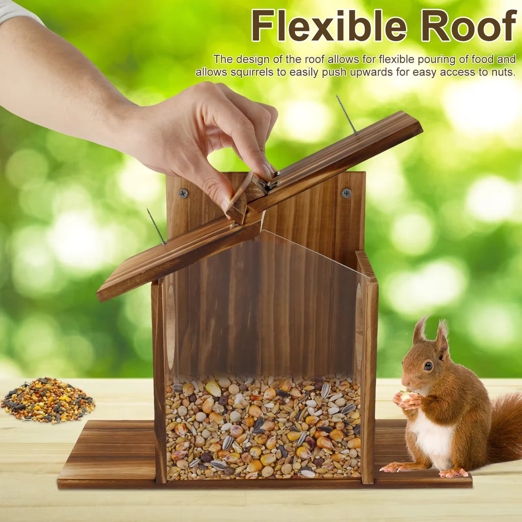 Wooden Squirrel Feeder House with Roof, Large Capacity Feeding Station – image 7
