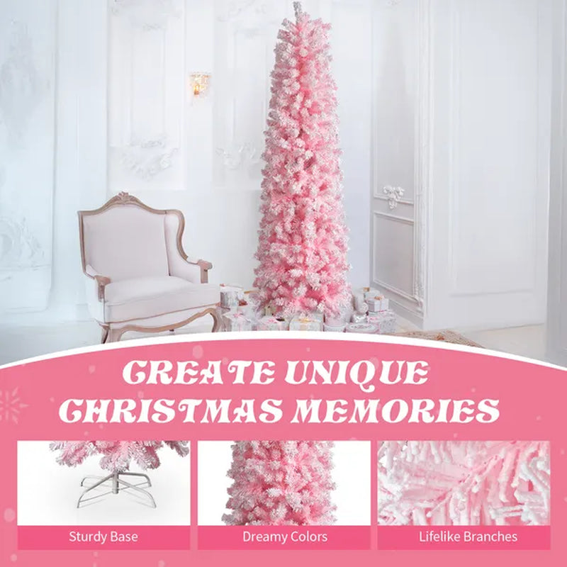 Pink Flocked Pencil Christmas Tree 7.5 ft, Unlit with Metal Stand – image 6