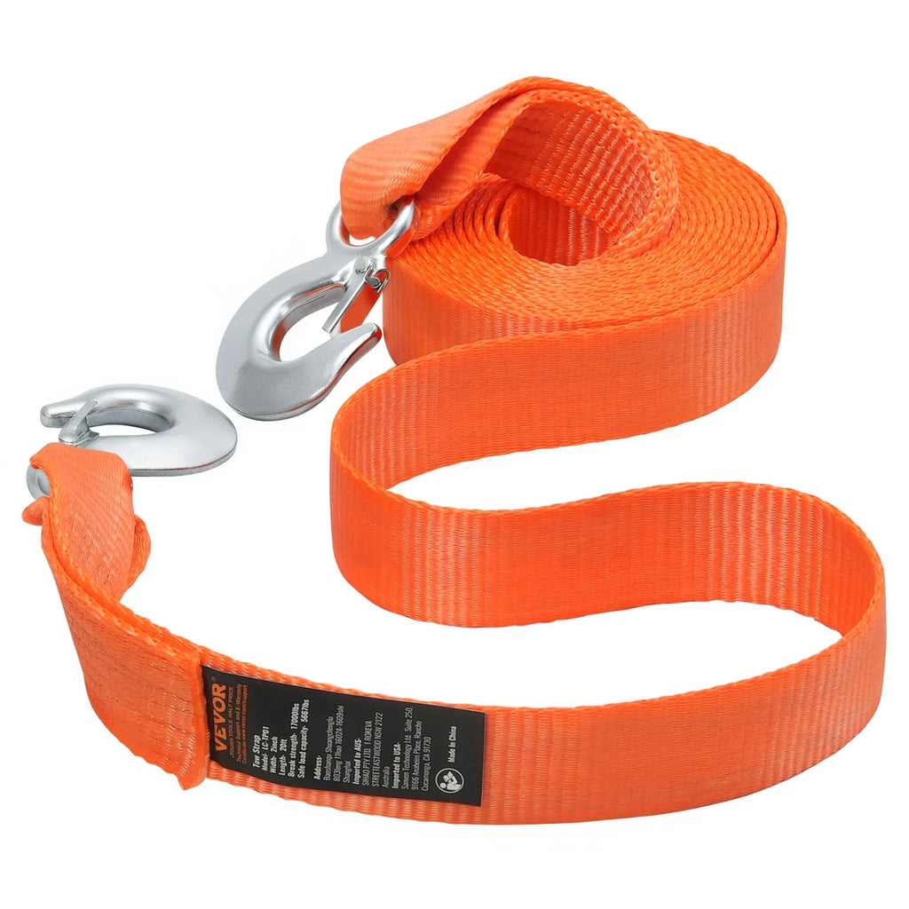 Tow Strap 20 ft – 17,000 lb Heavy-Duty Strap with Hooks