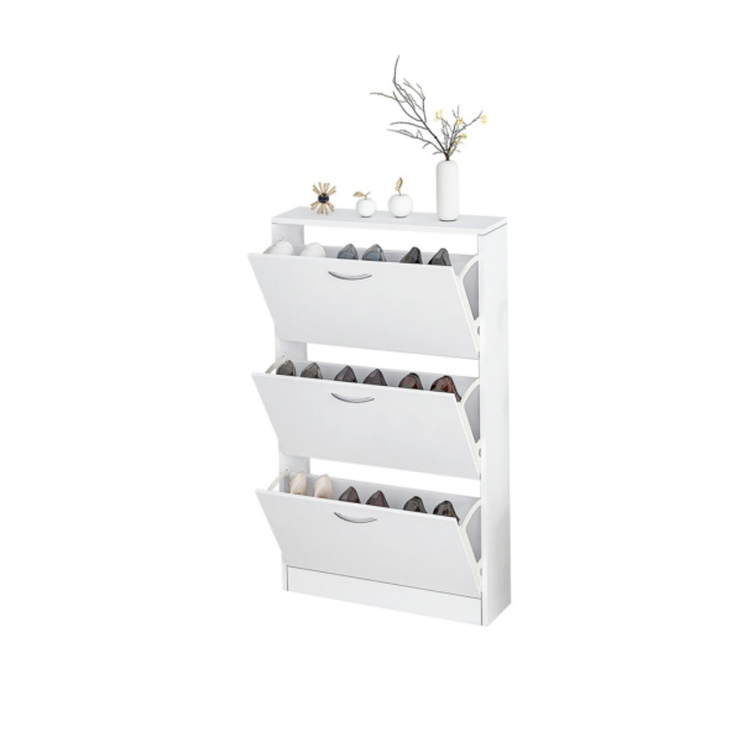 Shoe Cabinet for Entryway, Narrow 3-Drawer Flip-Down Storage, White – image 8