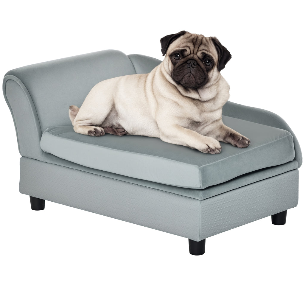Dog Couch with Hidden Storage, Small Dog Sofa Bed with Foam, Gray