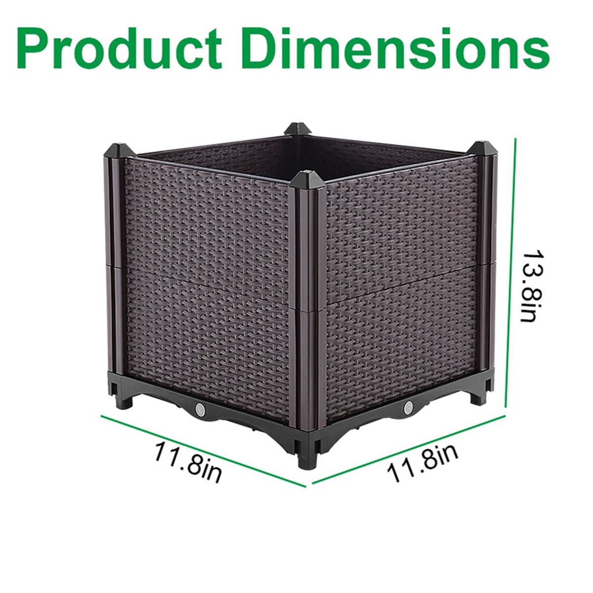 Self-Watering Square Planter Box, 12 in Rattan-Look Raised Garden Bed – image 3