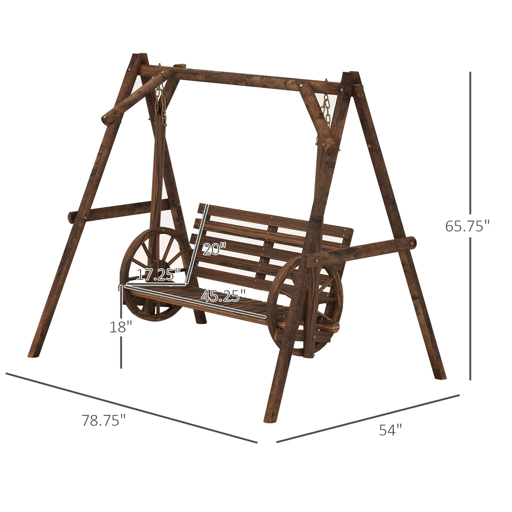 Porch Swing with A-Frame Stand, 2-Seat Wooden Log Patio Swing – image 3